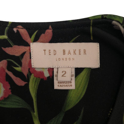 TED BAKER テッドベーカー ブラック フラワープリント ハンプトンコート スカラップ ドレッシートップワーク トップス