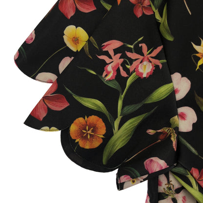 TED BAKER テッドベーカー ブラック フラワープリント ハンプトンコート スカラップ ドレッシートップワーク トップス