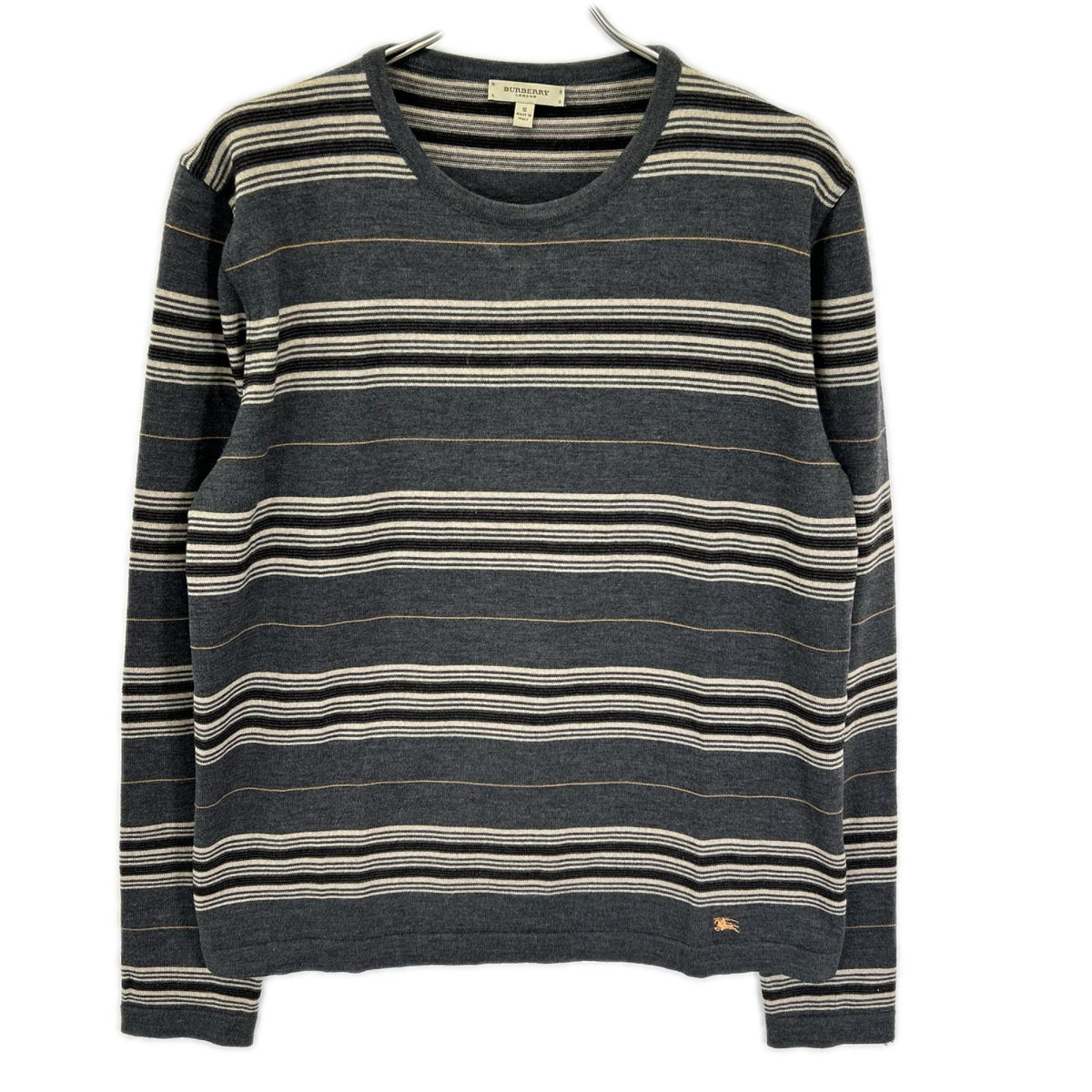 BURBERRY バーバリー グレー×ベージュ ボーダー メリノウール ニットトップス トップス