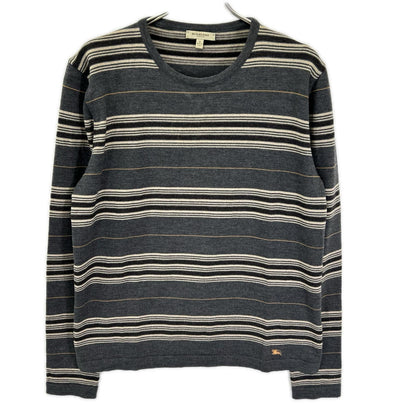 BURBERRY バーバリー グレー×ベージュ ボーダー メリノウール ニットトップス トップス
