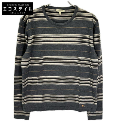 BURBERRY バーバリー グレー×ベージュ ボーダー メリノウール ニットトップス トップス