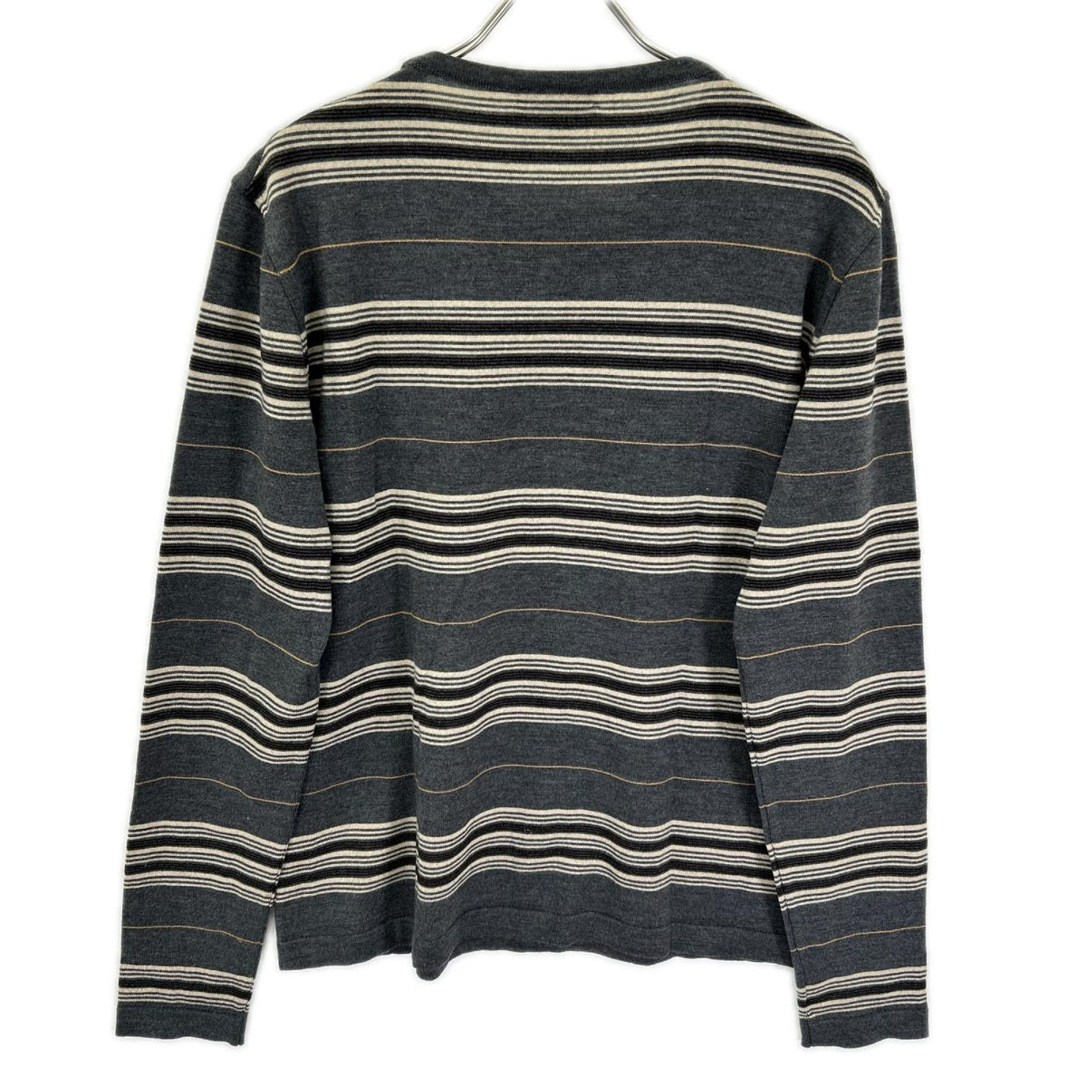 BURBERRY バーバリー グレー×ベージュ ボーダー メリノウール ニットトップス トップス