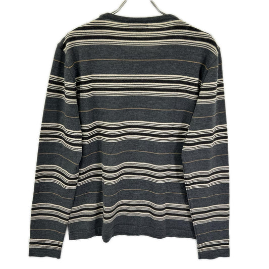 BURBERRY バーバリー グレー×ベージュ ボーダー メリノウール ニットトップス トップス