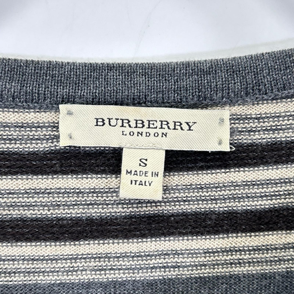 BURBERRY バーバリー グレー×ベージュ ボーダー メリノウール ニットトップス トップス