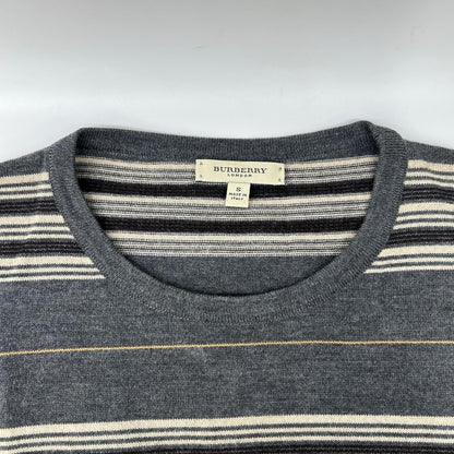 BURBERRY バーバリー グレー×ベージュ ボーダー メリノウール ニットトップス トップス