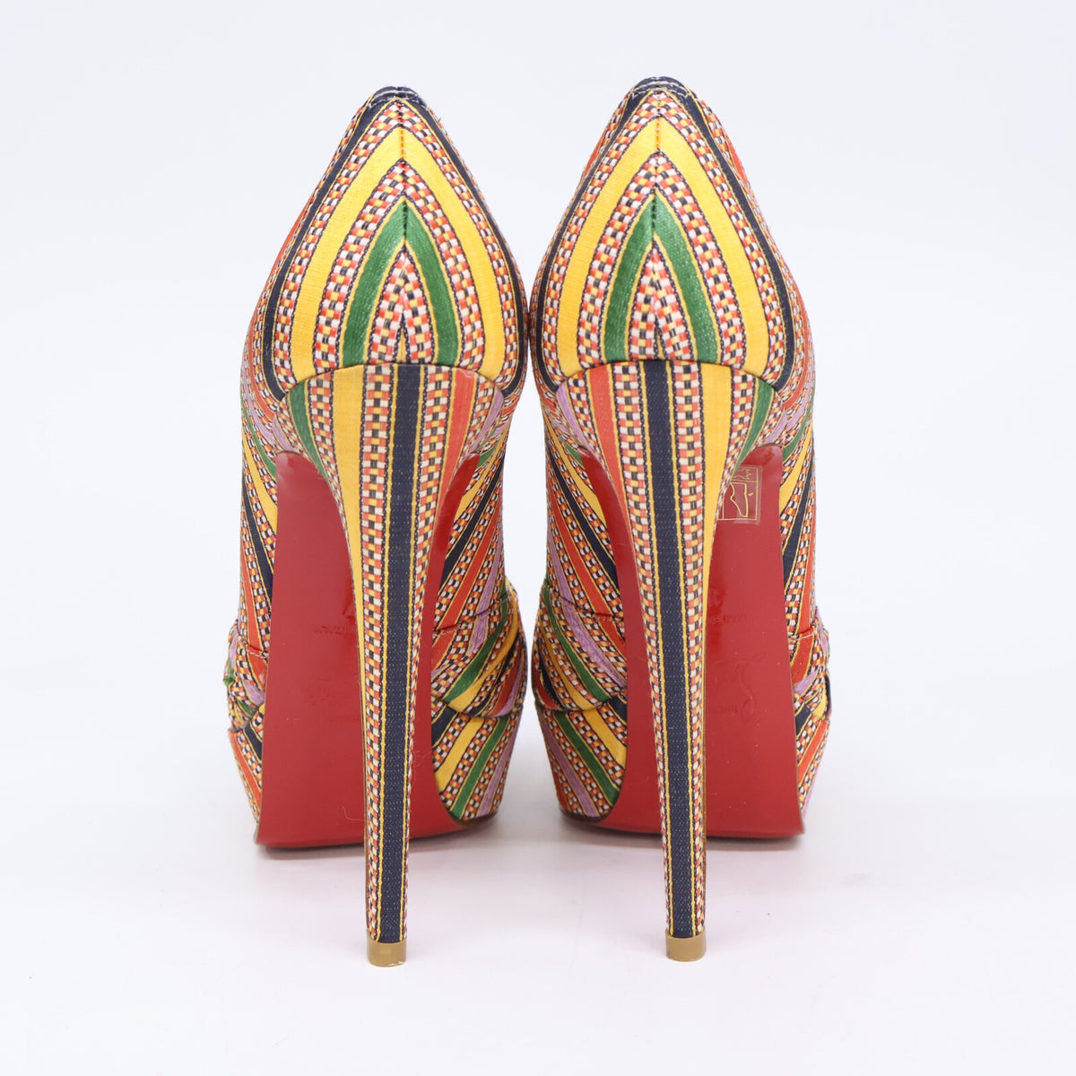 CHRISTIAN LOUBOUTIN クリスチャンルブタン 【美品】ストライプ オープントゥ ヒールパンプス シューズ