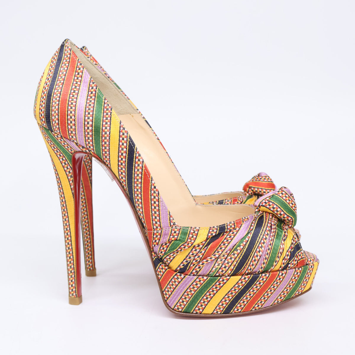 CHRISTIAN LOUBOUTIN クリスチャンルブタン 【美品】ストライプ オープントゥ ヒールパンプス シューズ