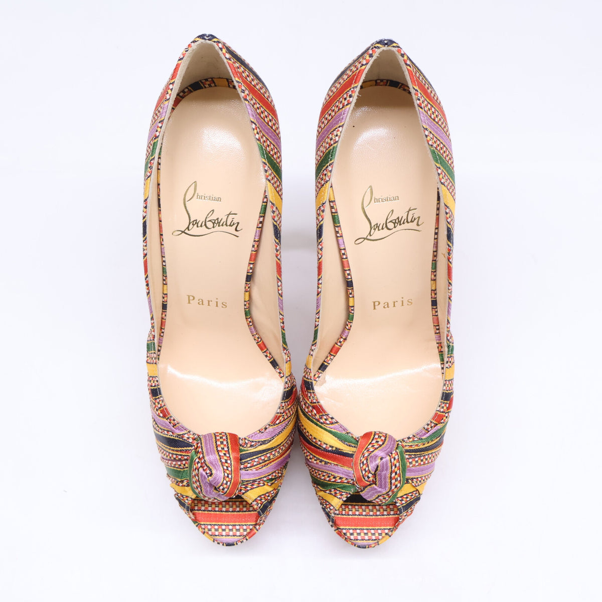 CHRISTIAN LOUBOUTIN クリスチャンルブタン 【美品】ストライプ オープントゥ ヒールパンプス シューズ