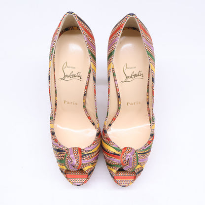 CHRISTIAN LOUBOUTIN クリスチャンルブタン 【美品】ストライプ オープントゥ ヒールパンプス シューズ