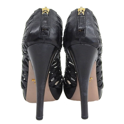 PRADA プラダ レザー カットアウト オープントゥ ヒールサンダル レディース ブラック 38 シューズ