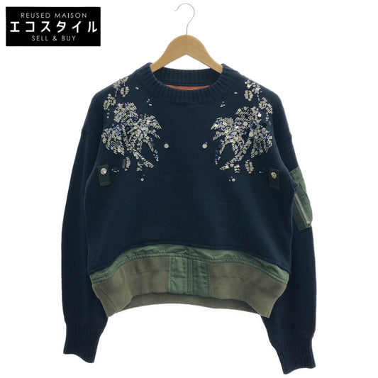 sacai サカイ 20-04857 スパンコール MA-1 ドッキングニットトップス トップス
