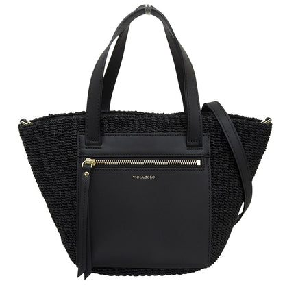 VIOLAd'ORO ヴィオラドーロ 美品 MIRO アバカ製 2WAY トートバッグ ハンドバッグ レディース ブラック V-8756 トートバッグ
