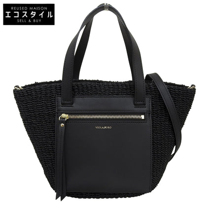 VIOLAd'ORO ヴィオラドーロ 美品 MIRO アバカ製 2WAY トートバッグ ハンドバッグ レディース ブラック V-8756 トートバッグ