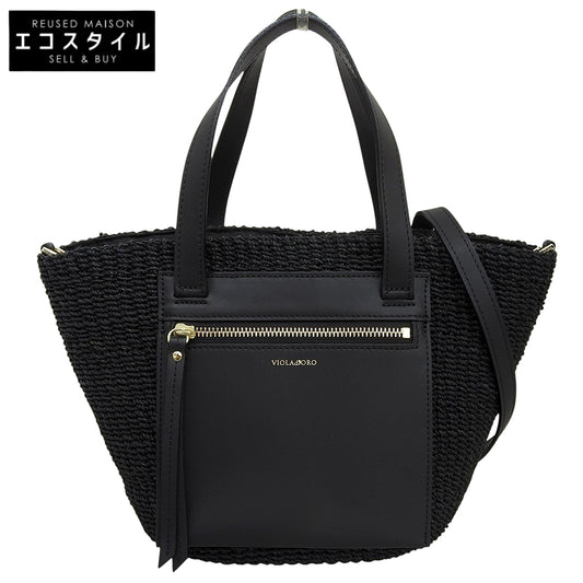 VIOLAd'ORO ヴィオラドーロ 美品 MIRO アバカ製 2WAY トートバッグ ハンドバッグ レディース ブラック V-8756 トートバッグ