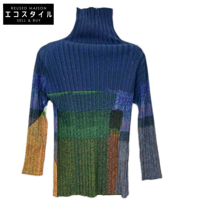 PLEATS PLEASE プリーツプリーズ PP23-FK323 ブルーマルチ MIXING RIB ハイネック 長袖カットソー トップス