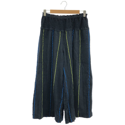 MeISSEYMIYAKE ミーイッセイミヤケ MI02FF504 ネイビー 20SS ストライプ シワプリーツ イージーパンツ ボトムス
