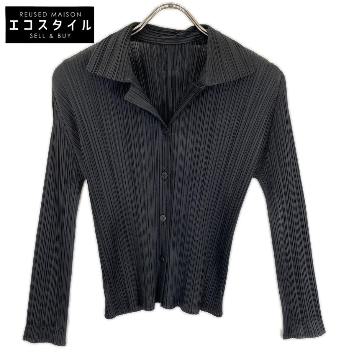 PLEATS PLEASE プリーツプリーズ PP51-JJ147 ブラック オープンカラー プリーツブラウス トップス