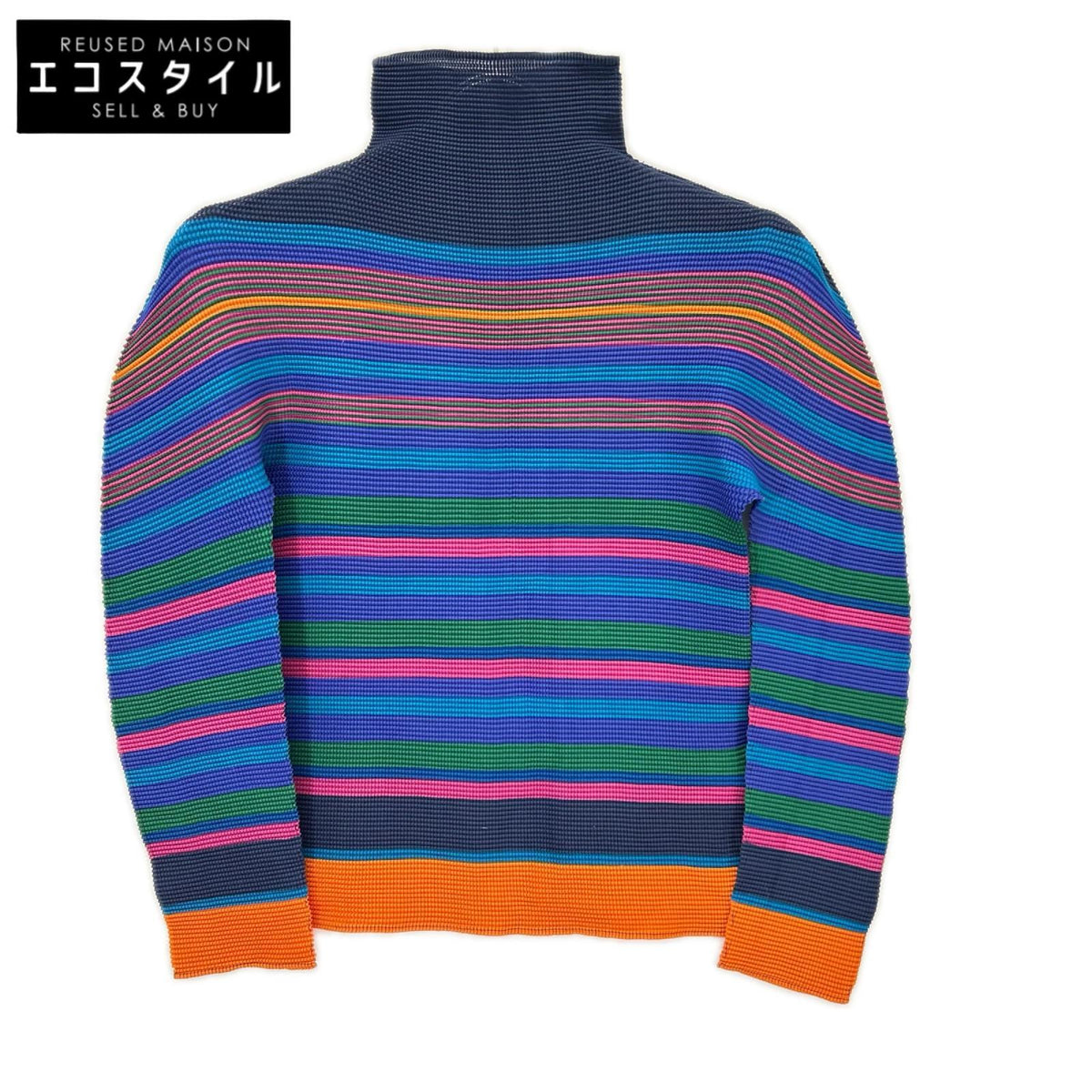 MeISSEYMIYAKE ミーイッセイミヤケ MI73FJ411 マルチカラー ボーダー ハイネック カットソー トップス