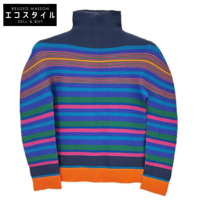 MeISSEYMIYAKE ミーイッセイミヤケ MI73FJ411 マルチカラー ボーダー ハイネック カットソー トップス
