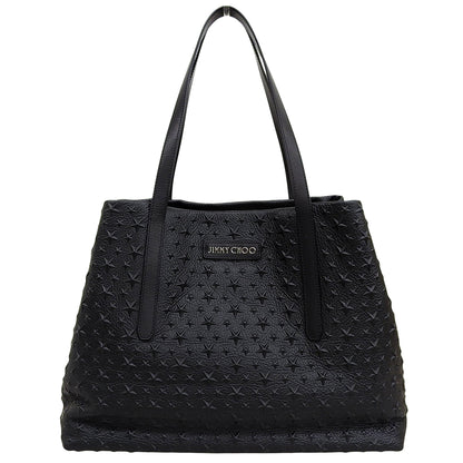 JIMMY CHOO ジミーチュウ 美品 PIMLICOS EMG レザー 裏地カモフラ スター エンボス プムリコ トートバッグ レディース ブラック トートバッグ