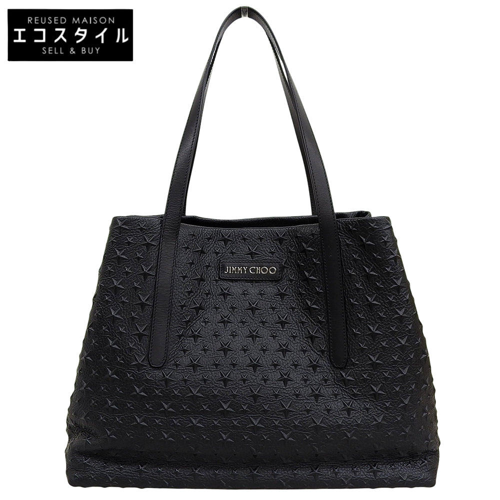 JIMMY CHOO ジミーチュウ 美品 PIMLICOS EMG レザー 裏地カモフラ スター エンボス プムリコ トートバッグ レディース ブラック トートバッグ