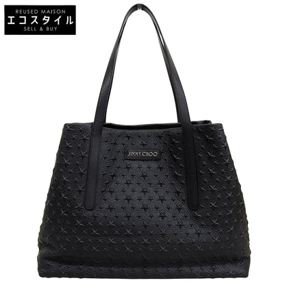 JIMMY CHOO ジミーチュウ 美品 PIMLICOS EMG レザー 裏地カモフラ スター エンボス プムリコ トートバッグ レディース ブラック トートバッグ