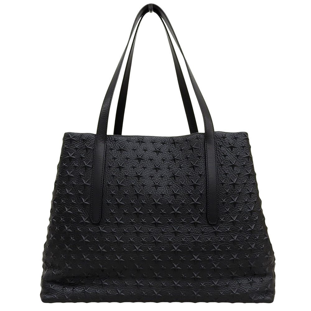 JIMMY CHOO ジミーチュウ 美品 PIMLICOS EMG レザー 裏地カモフラ スター エンボス プムリコ トートバッグ レディース ブラック トートバッグ