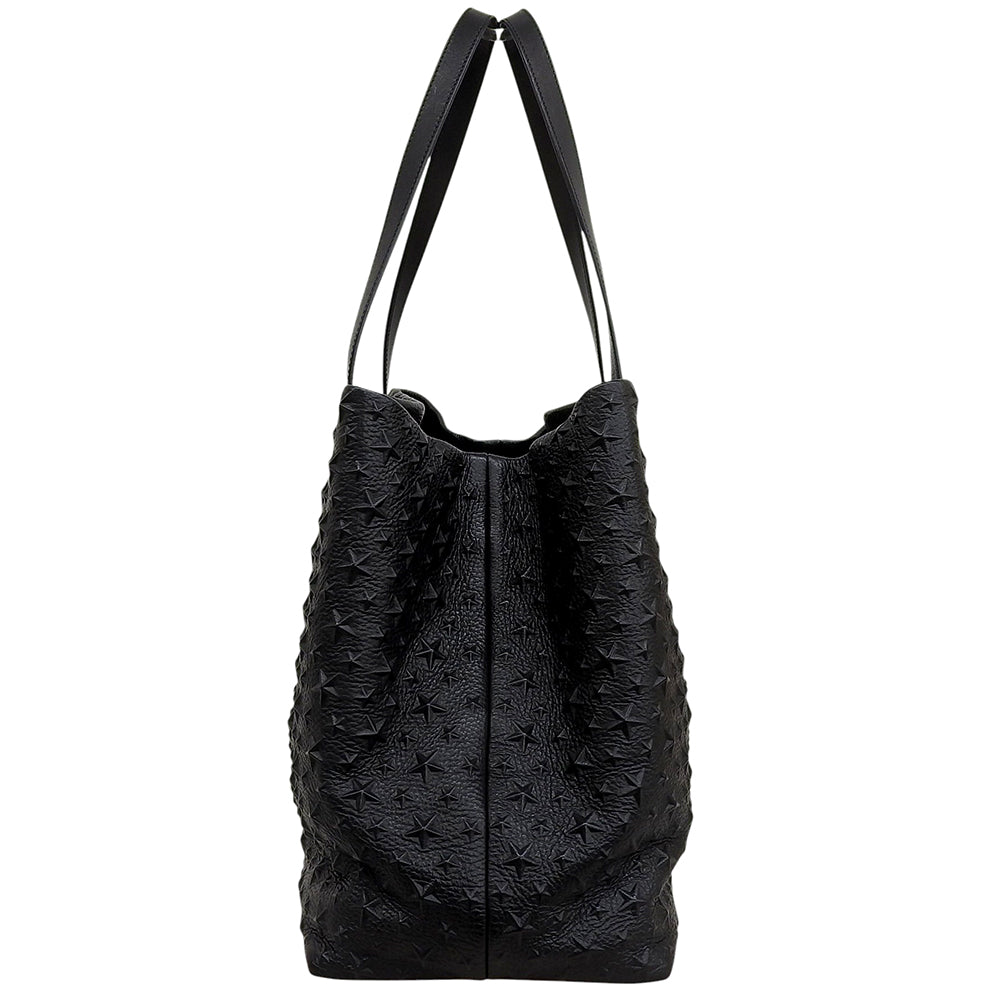JIMMY CHOO ジミーチュウ 美品 PIMLICOS EMG レザー 裏地カモフラ スター エンボス プムリコ トートバッグ レディース ブラック トートバッグ