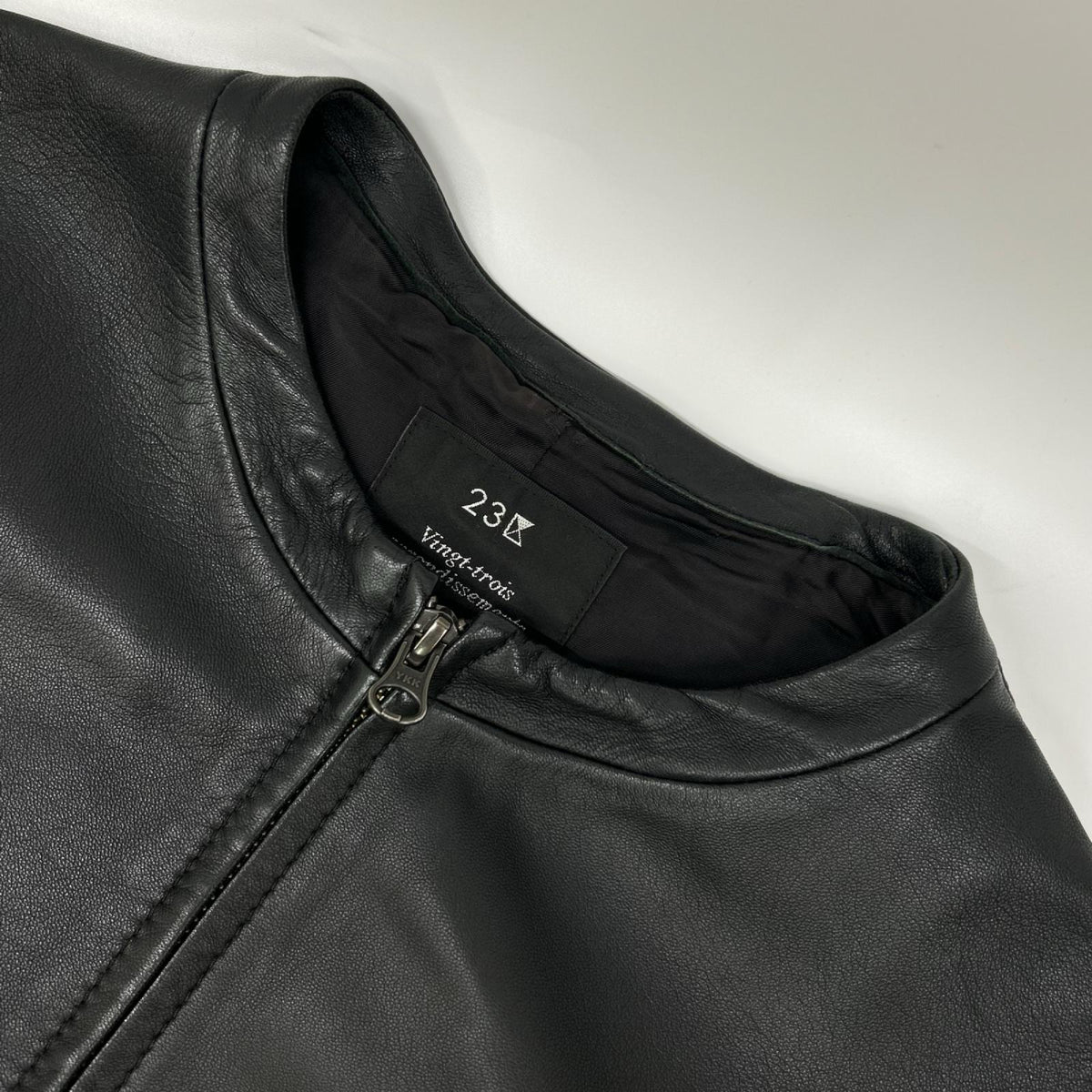 23区 23区 ブラック ラムレザー ノーカラー ブルゾン ジャケット