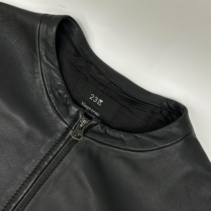 23区 23区 ブラック ラムレザー ノーカラー ブルゾン ジャケット