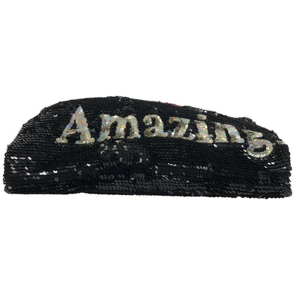 ブラック LOVE IS AMAZING スパンコール トートバッグ ハンドバッグ