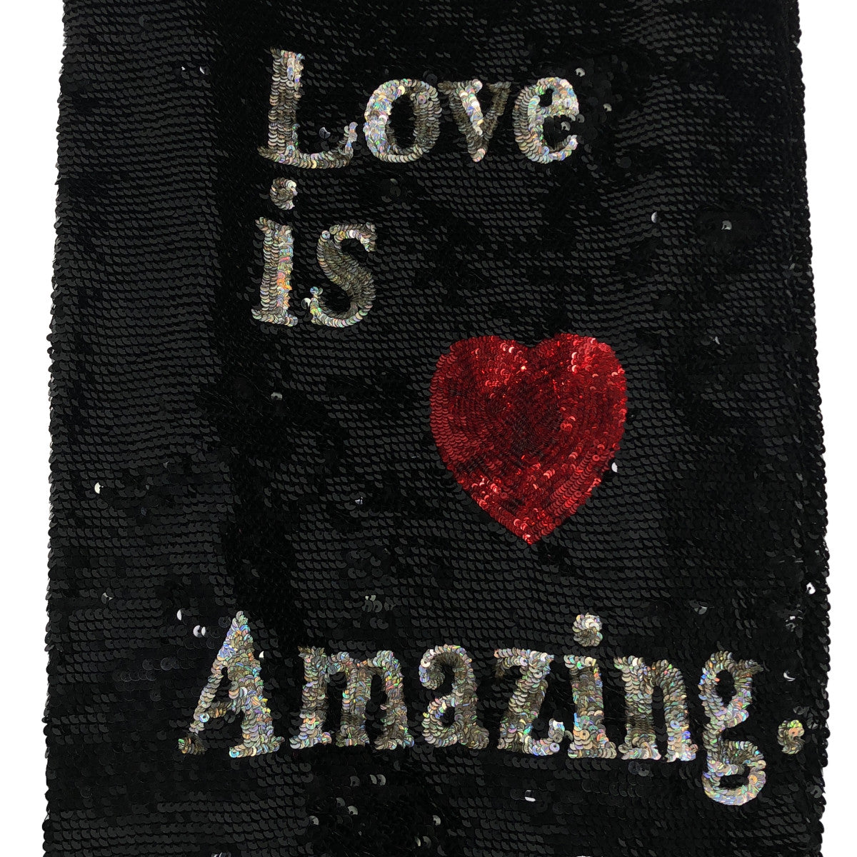 ブラック LOVE IS AMAZING スパンコール トートバッグ ハンドバッグ