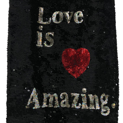ブラック LOVE IS AMAZING スパンコール トートバッグ ハンドバッグ