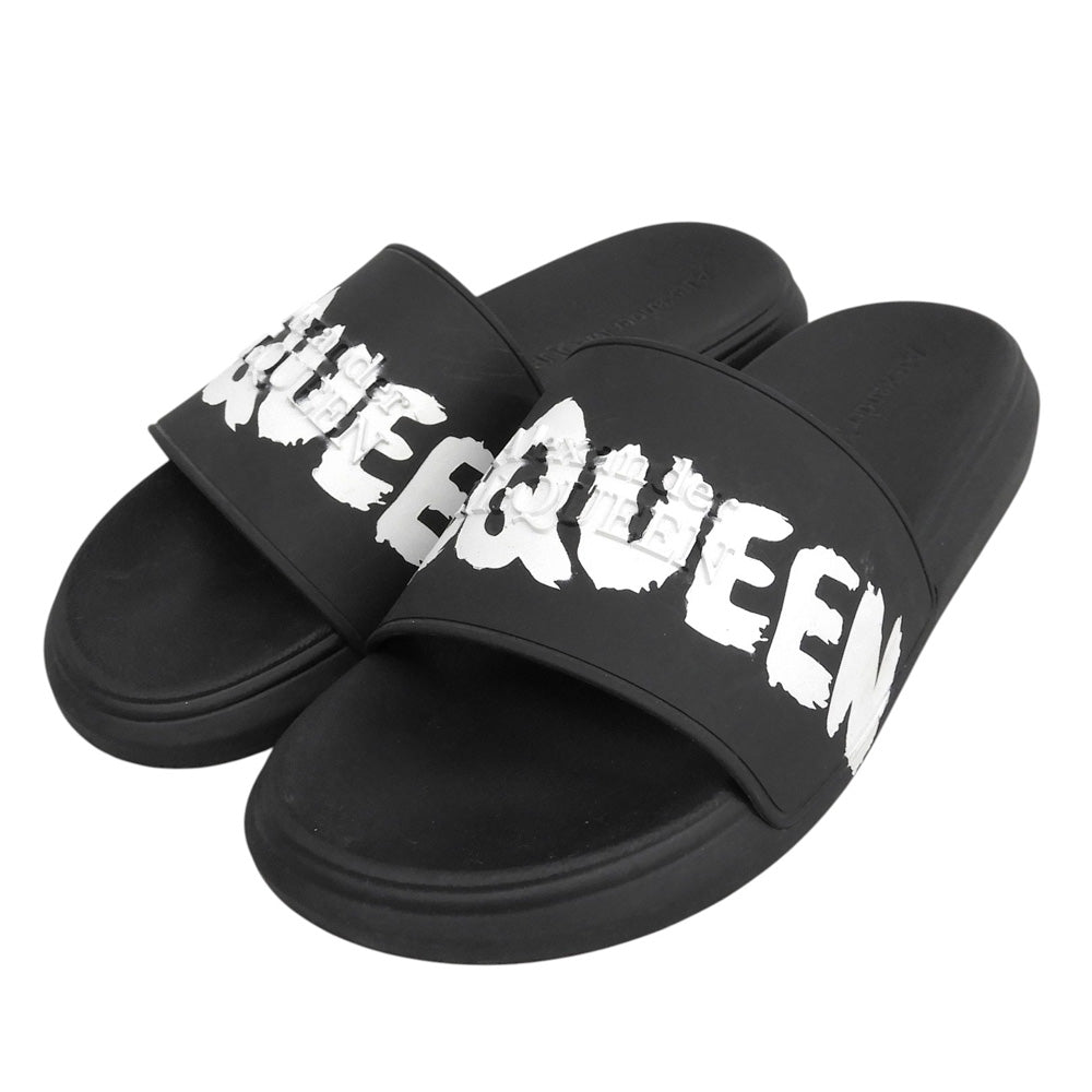 ALEXANDER McQUEEN アレキサンダーマックイーン GRAFFITI RUBBER POOL SLIDE サンダル シューズ メンズ 黒 ブラック 40 シューズ