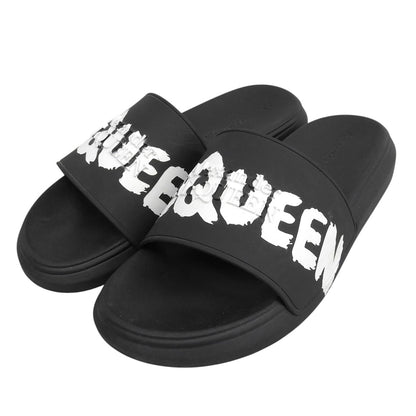 ALEXANDER McQUEEN アレキサンダーマックイーン GRAFFITI RUBBER POOL SLIDE サンダル シューズ メンズ 黒 ブラック 40 シューズ