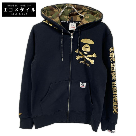 A BATHING APE アベイシングエイプ AAPSWMF3079XX ブラック×ゴールド ボーンサルプリント ジップアップパーカー ジャケット