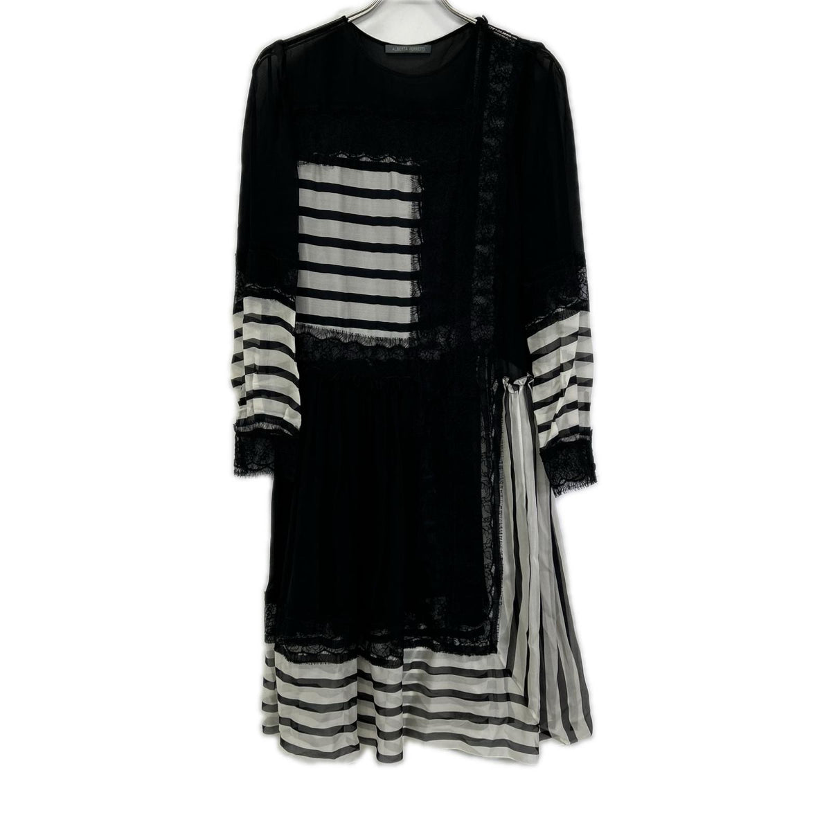 ALBERTA FERRETTI アルベルタ フェレッティ A04121628 ブラック レース ストライプ シルク ワンピース ワンピース