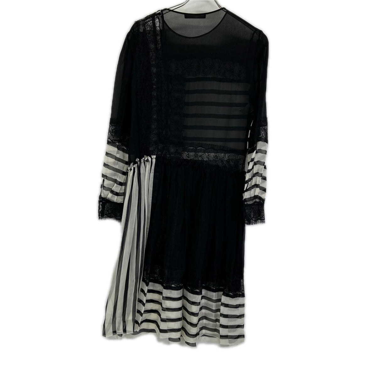 ALBERTA FERRETTI アルベルタ フェレッティ A04121628 ブラック レース ストライプ シルク ワンピース ワンピース