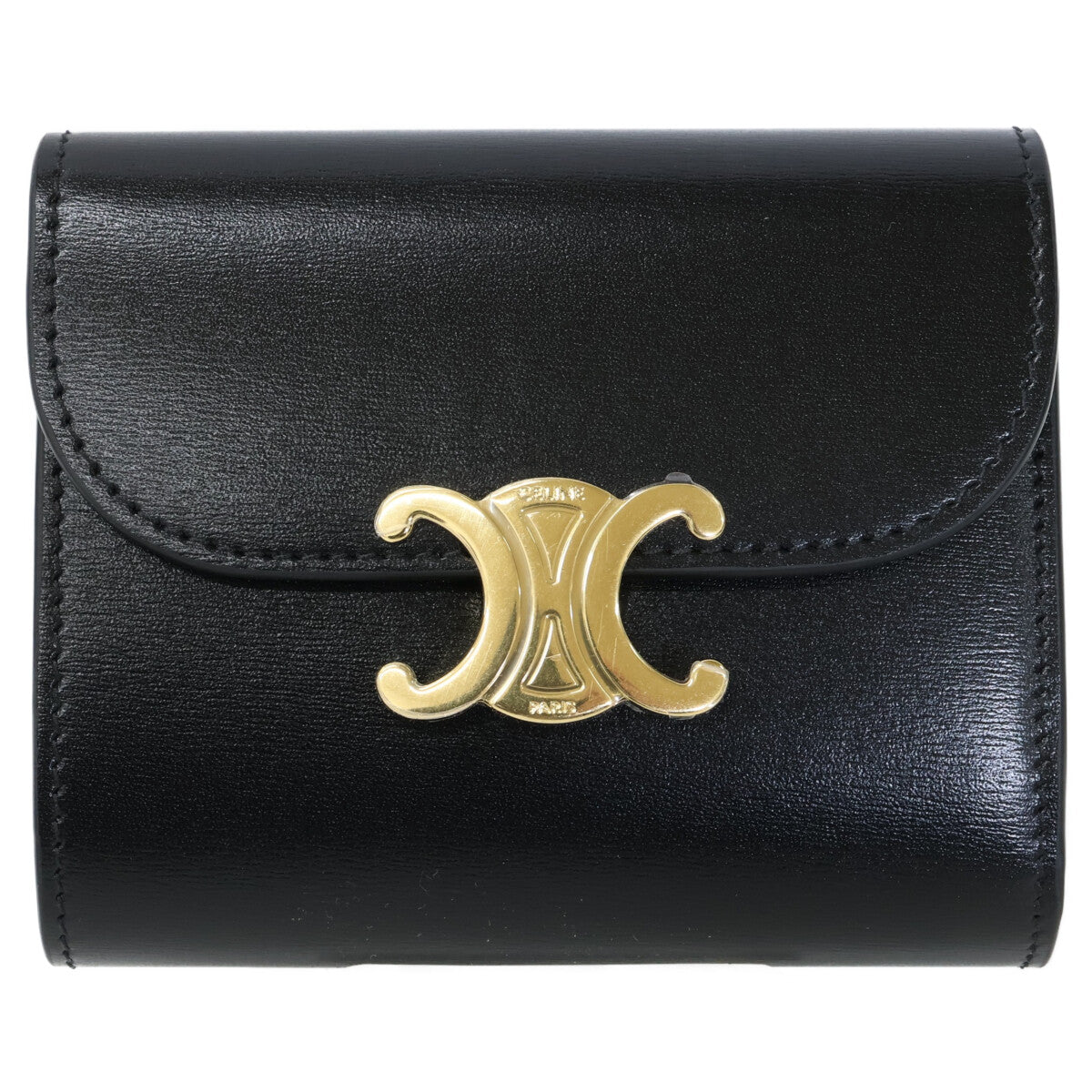 CELINE セリーヌ 【新品同様】スモール フラップウォレット トリオンフ / シャイニーカーフスキン 二つ折り財布（小銭入れあり）