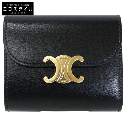 CELINE セリーヌ 【新品同様】スモール フラップウォレット トリオンフ / シャイニーカーフスキン 二つ折り財布（小銭入れあり）