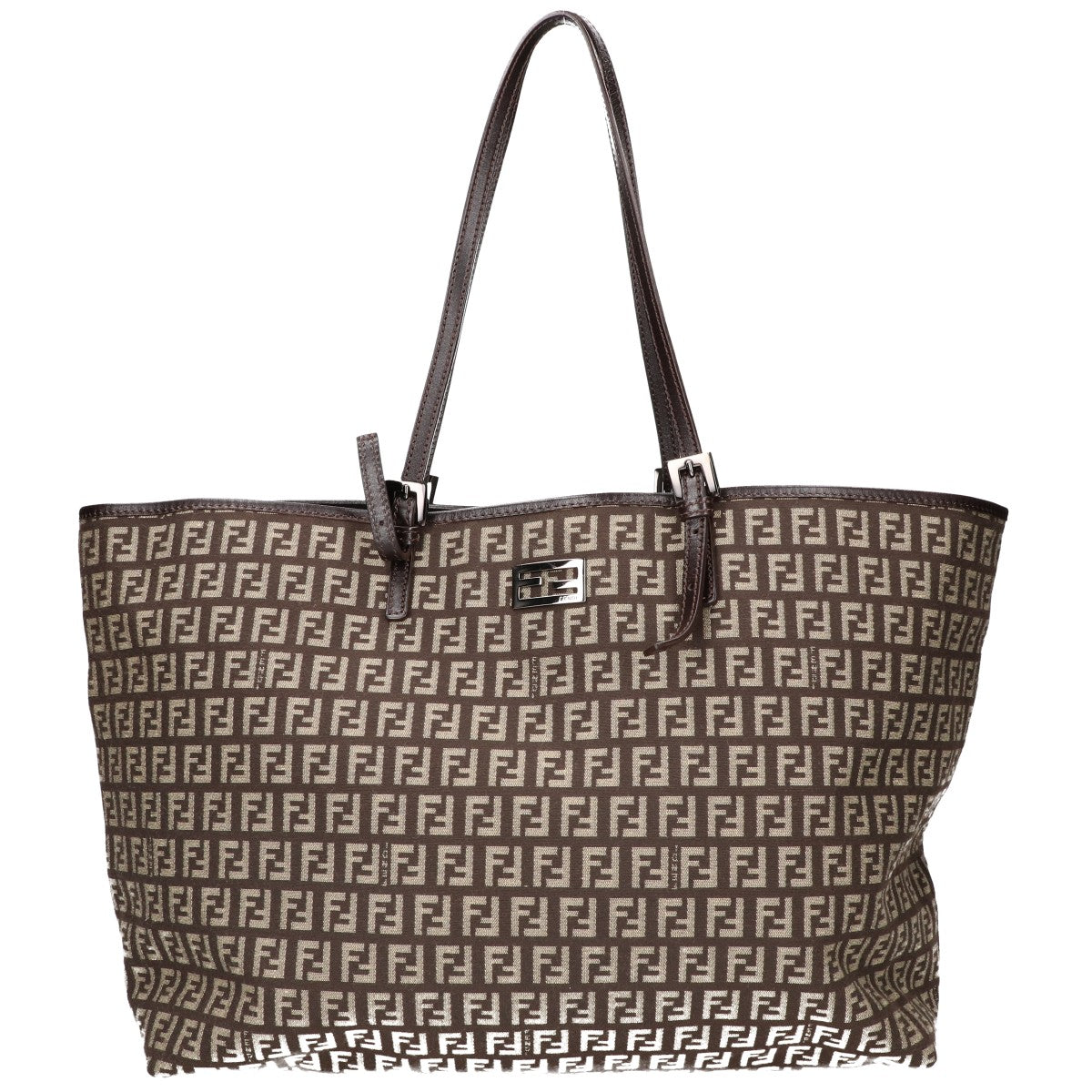 FENDI フェンディ 美品 8BH127 ズッキーノ レザーハンドル キャンバス トートバッグ