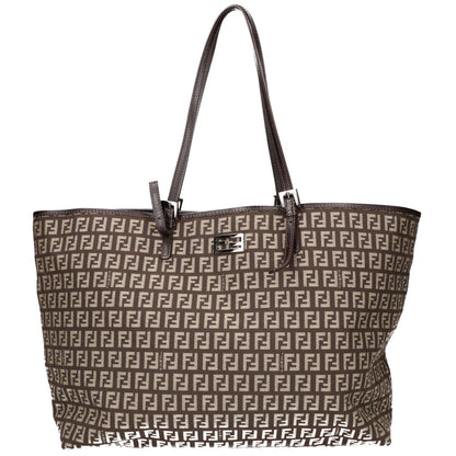 FENDI フェンディ 美品 8BH127 ズッキーノ レザーハンドル キャンバス トートバッグ