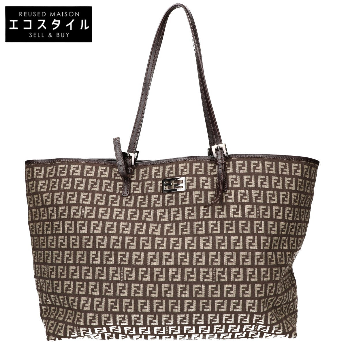 FENDI フェンディ 美品 8BH127 ズッキーノ レザーハンドル キャンバス トートバッグ