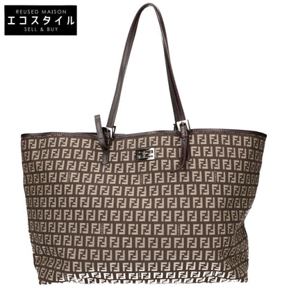 FENDI フェンディ 美品 8BH127 ズッキーノ レザーハンドル キャンバス トートバッグ