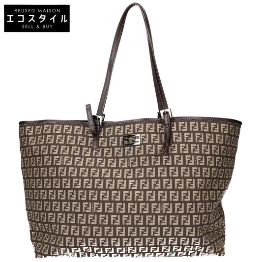 FENDI フェンディ 美品 8BH127 ズッキーノ レザーハンドル キャンバス トートバッグ