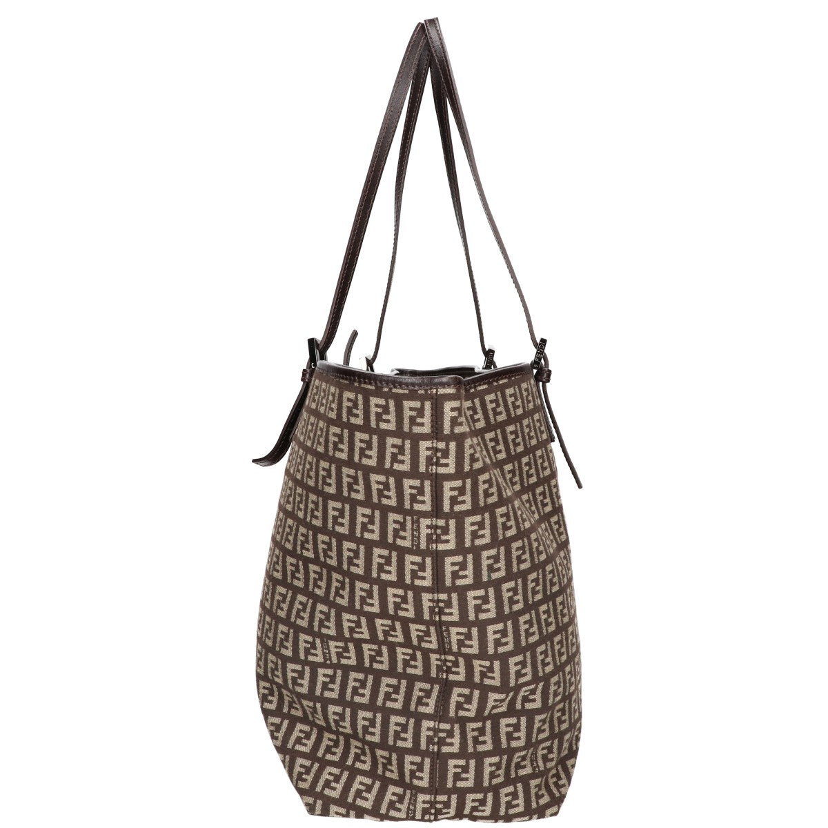 FENDI フェンディ 美品 8BH127 ズッキーノ レザーハンドル キャンバス トートバッグ