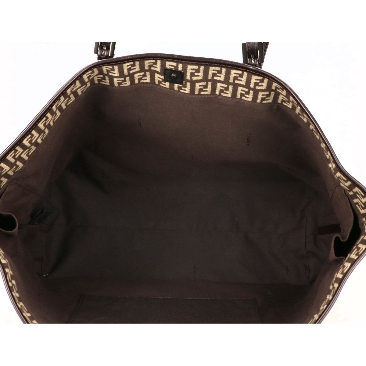 FENDI フェンディ 美品 8BH127 ズッキーノ レザーハンドル キャンバス トートバッグ