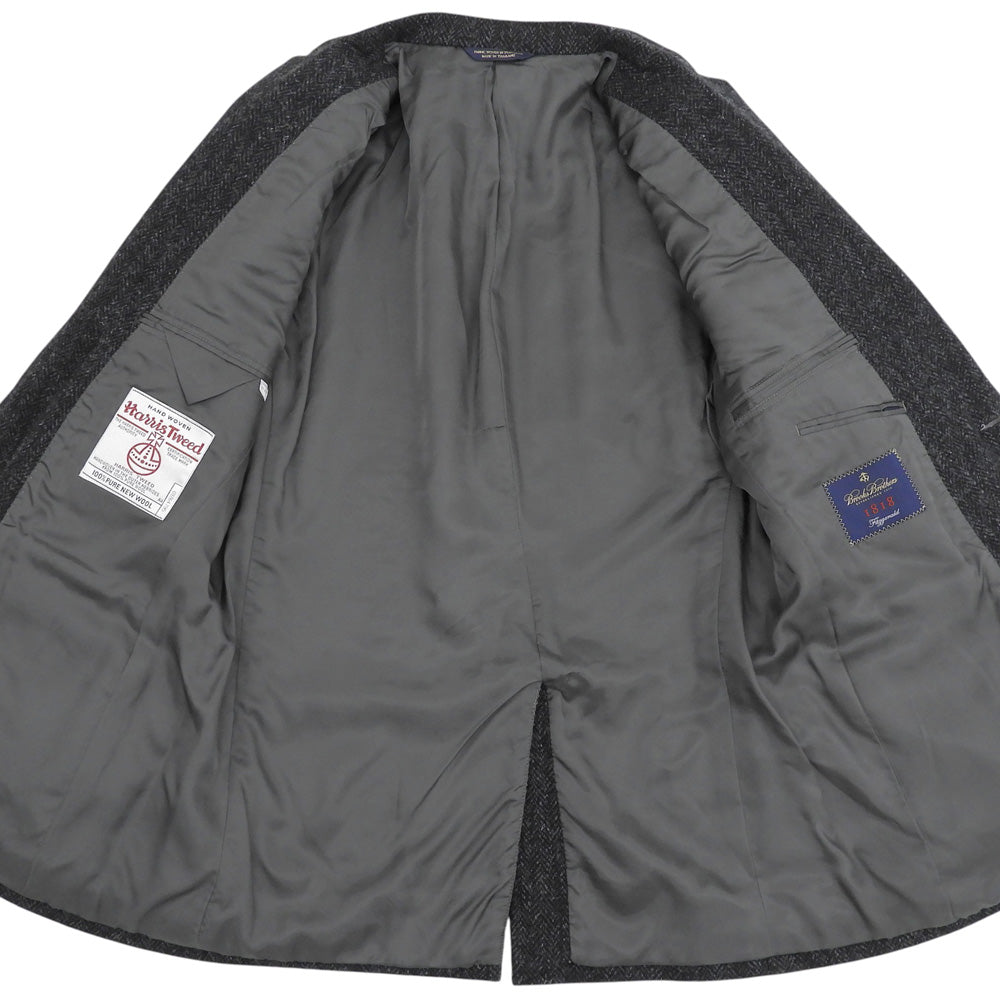 BrooksBrothers ブルックスブラザーズ ヘリンボーン ハリスツイード ウール 1818シリーズ テーラードジャケット メンズ 黒 グレー 40 ジャケット