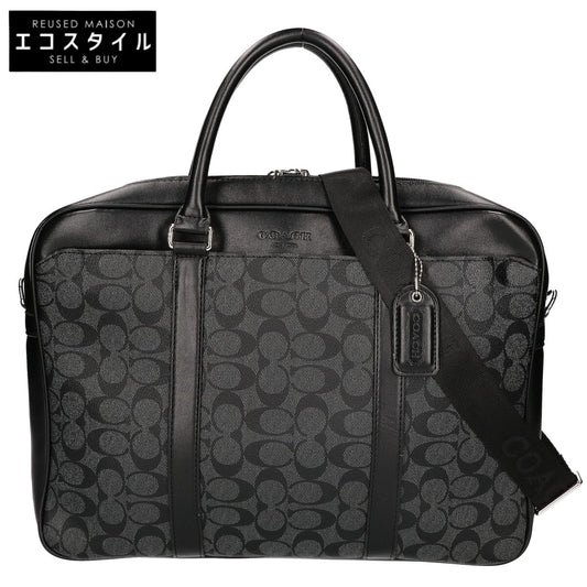 COACH コーチ シグネチャー PVC/レザー 2WAY ブリーフケース ビジネスバッグ ブリーフケース