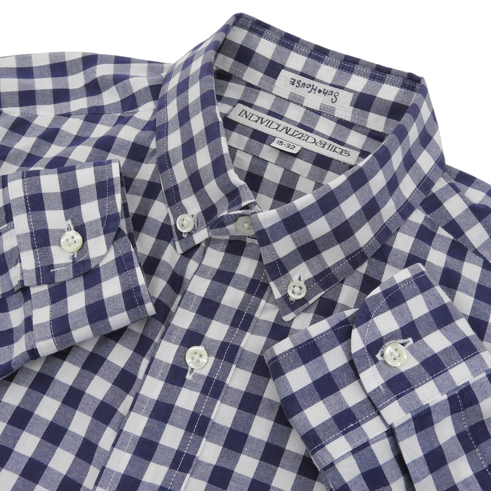 SUN HOUSE サンハウス 美品 INDIVIDUALIZED SHIRTS チェック柄 ボタンダウンシャツ トップス メンズ ブルー×ホワイト 15・32 トップス